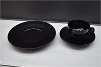 Set of 3 Black Amethyst Plate, Saucer & Cup