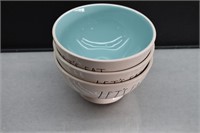 3 Rae Dunn LET'S EAT Bowls Blue & White