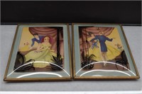 Pair of Framed Lithographs Reversed Painted