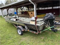 1689) 15' Lowe aluminum boat w/ 2018 Mercury 15hp