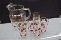 6 FEDERAL HOMESTEAD DOTS & CIRCLES PITCHER/GLASSES