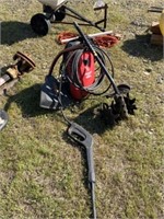 411) Electric power washer w/ 2 weedeater attachs