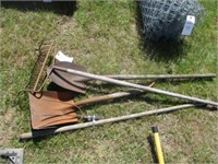 606) Shovels, rake, and misc
