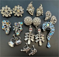 Beautiful rhinestone earrings lot/brooch