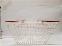 Vintage Red & White Metal Shopping Basket w Handle