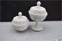 2 Westmoreland White Milk Glass Candy Dishes w/lid