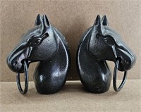 2pc Cast Iron Hitching Post Horse Heads