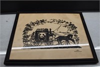 Framed Silhouette Carriage Picture, signed