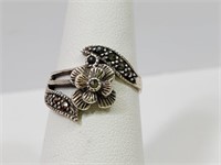 Sterling Silver Marcasite Flower Ring Size 6