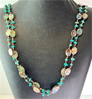 34" Turquoise/Tiger Eye/Abalone Necklace 53 Grams