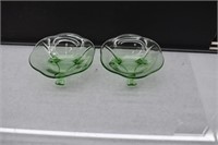 Pair of Green Lotus Shaped Footed Bowls