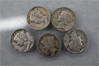 Mercury Dimes (5) | 90% Silver Coins