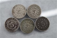 Shield Nickels (5)