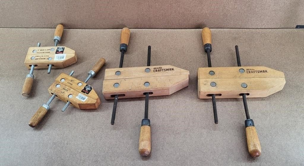 4pc Vintage Wooden Carpenters Clamps