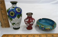 Cloisonne Style Vases and Ash Tray