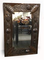 Mexican Hand Wrought & Embossed Tin Frame Mirror