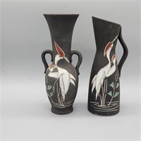 3 Black Satin  Ceramic Vases