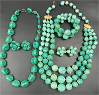 Two beautiful vintage green jewelry sets