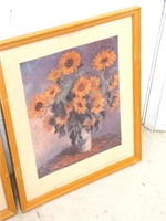 3 framed prints flowers Monet Cezanne Redon