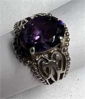 Women's Size 4 3/4 Silver Ring w/Purple Stone .925