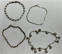 4 Assorted Silver Bracelets, All Marked .925