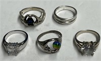 Lot of 5 Decorative Rings, Assorted Sizes & Styles