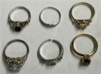 Lot of Six Assorted Size & Style Rings Some Marked