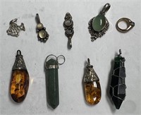 Amber, Jade, Onyx and Some .925 Marked Pendants