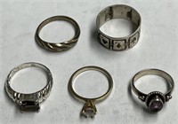 Lot of 5 Assorted Style and Size Rings