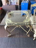Metal Dining Table w/ Beveled Glass Top 4 Chairs