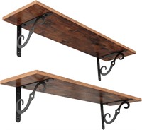 $40  31.5 Inch Rustic Brown Wall Shelves Set of 2