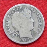 1901 S Barber Silver Dime