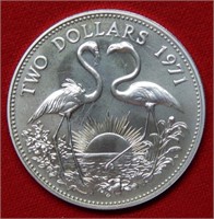 1971 Bahamas $2 Silver Commemorative - Flamingo