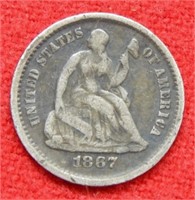 1867 S Seated Liberty Silver Half Dime