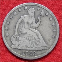 1863 S Seated Liberty Silver Half Dollar No Motto