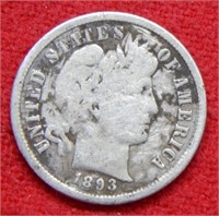 1893 S Barber Silver Dime