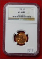 1958 Lincoln Wheat Cent NGC MS66 RD