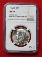 1968 D Kennedy Silver 40% Half Dollar NGC MS65