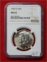 1969 D Kennedy Silver 40% Half Dollar NGC MS65