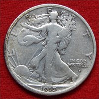 1917 D OBV Walking Liberty Silver Half Dollar