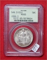 1936 D San Diego Silver Comm Half Dollar PCGS MS65