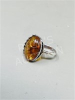 sterling & amber ring- size 10