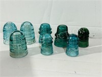 8 antique glass insulators - 2 sizes