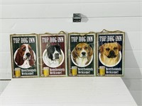 4 Top Dog beer signs printed on wood backs