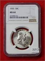1955 Franklin Silver Half Dollar NGC MS64