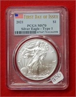 2021 American Eagle T1 PCGS MS70 1 Ounce Silver