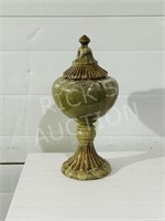 glazed lidded pottery urn w/ lid - 19" tall