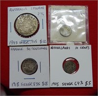 (4) Foreign Silver Coins-Sweden-Australia-France