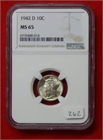 1942 D Mercury Silver Dime NGC MS65