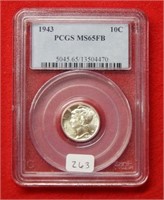 1943 Mercury Silver Dime PCGS MS65 FB